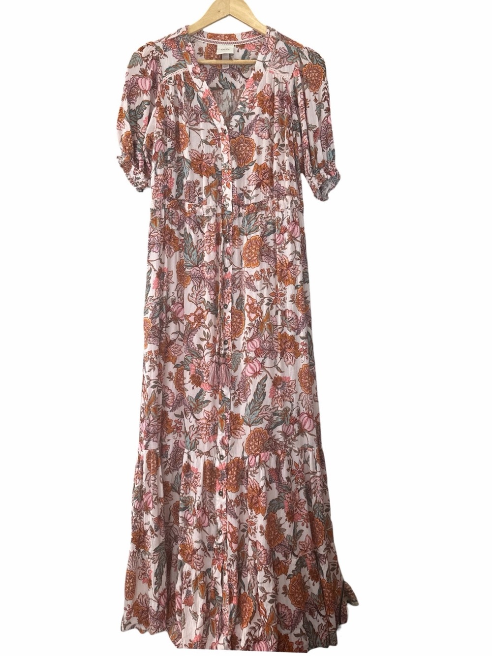Knox Rose Pink and Rust Floral Tiered Maxi Dress pumpkins print Medium - Picture 2 of 7